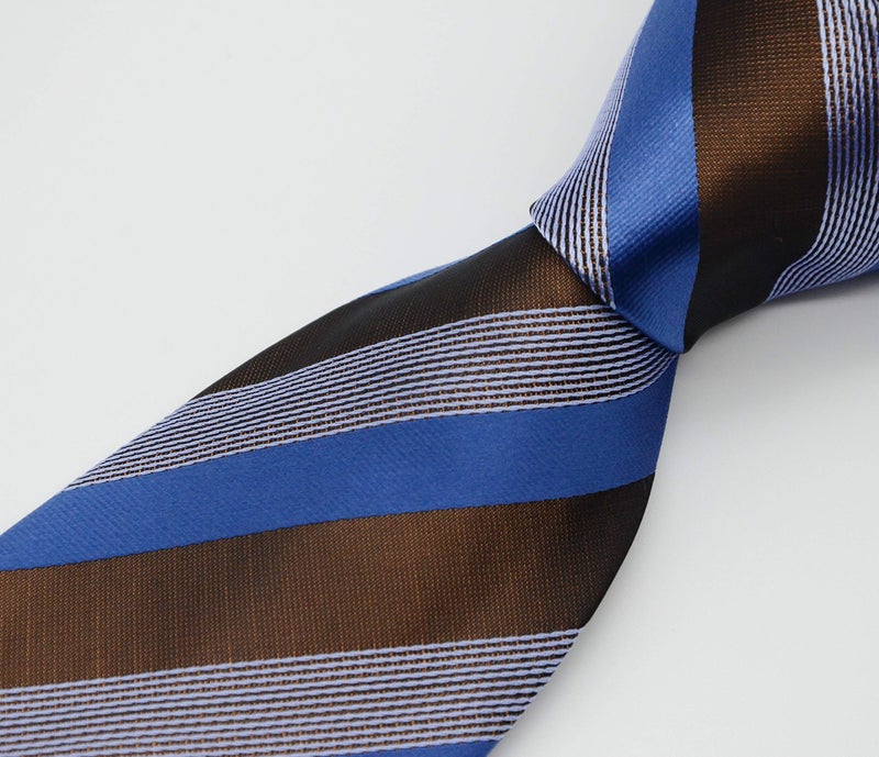 Geotae Zerun New Classic Men's Striped Silk Tie Necktie (Blue/Brown) - Image 3